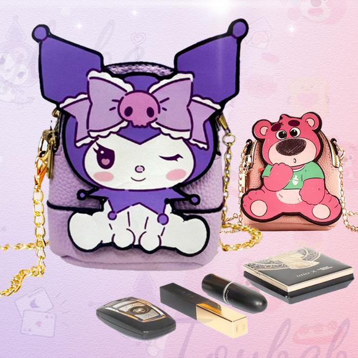Kuromi [Ready] Tas Wanita Kuromi/lotso Tas Bahu Mini 13.5x10x4 cm Bahan PU Ungu dengan Rantaikak dan