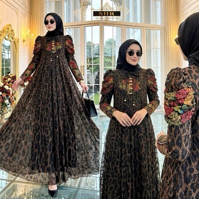NEW READY !! MAXI DRESS INCES LEOPARD BRUKAT BY SHR ORI