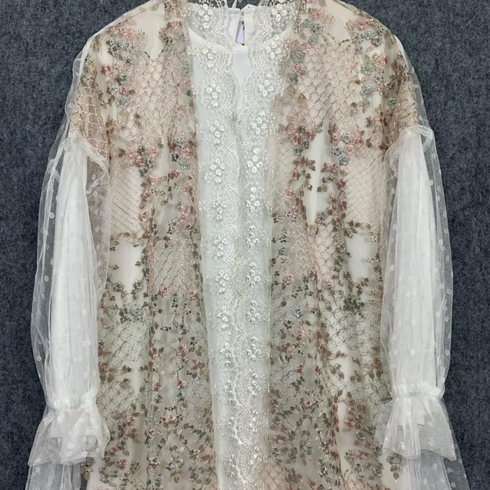 Gamis cardigan brukat kombinasi tile