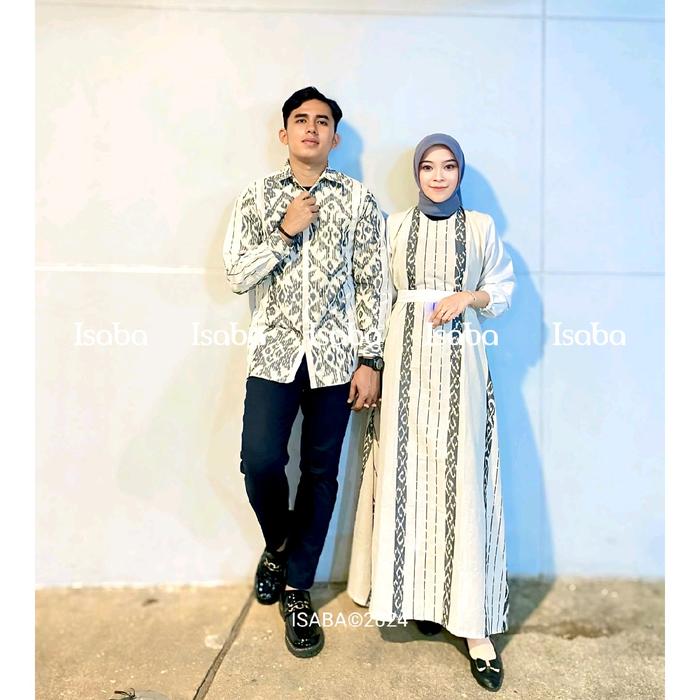 Isaba Baju Tenun Couple Rania Putih Dress Wanita Reama Casual Pesta Pasangan Remaja Dewasa Kondangan