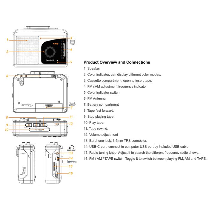 ezcap246 Portable Cassette Tape Player USB Cassette Tape-to-MP3