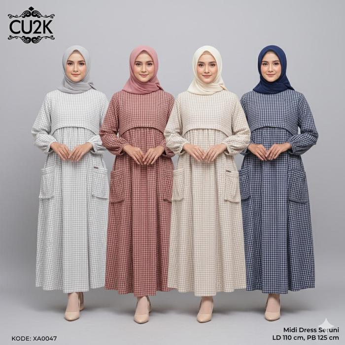 CU2K Midi Dress Seruni Midi Viral Fashion Muslimah Midi Katun Wanita Dewasa Casual