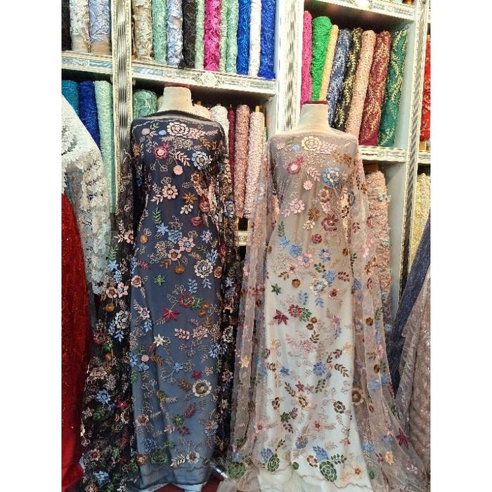 Kain Tulle Bordir Bunga Multicolor /Tulle Bunga 3D/Bordir Multicolor/-lafemmetextile