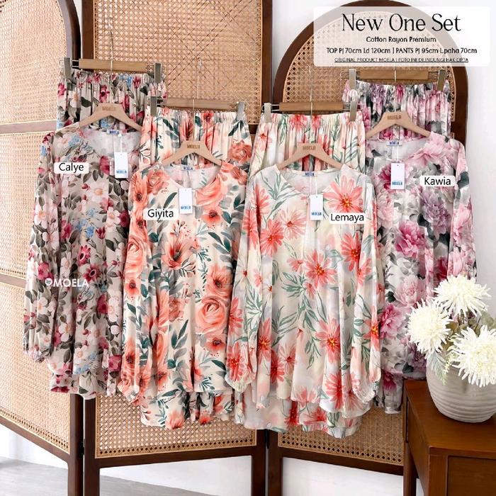 MOELA NEW Setelan One Set Rayon Premium Ori Desain Batwing Oversize Jumbo Bahan Rapi Motif Menarik u