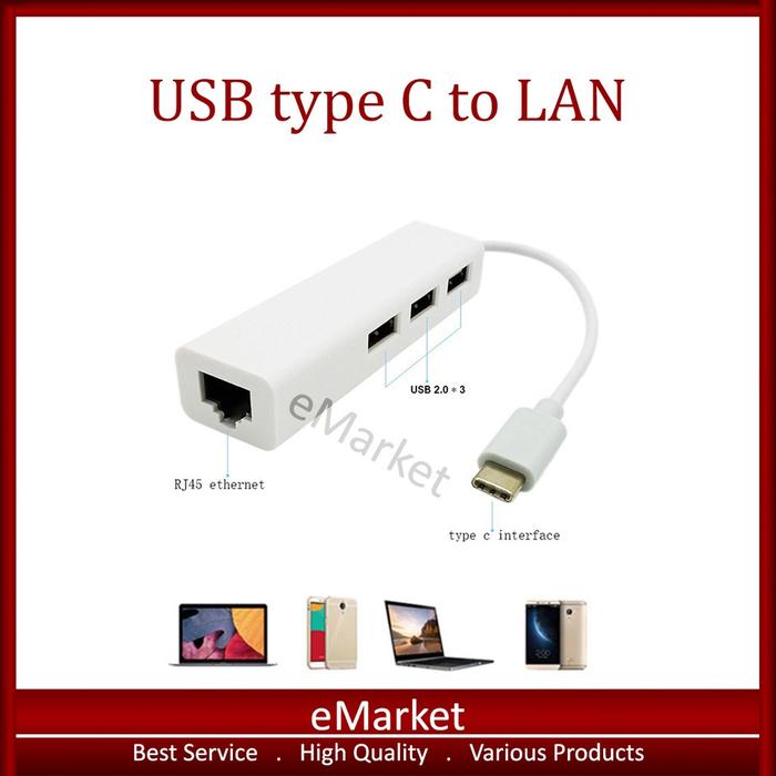 USB type C to LAN Adapter With USB HUB 3 Port / RJ45 Ethernet