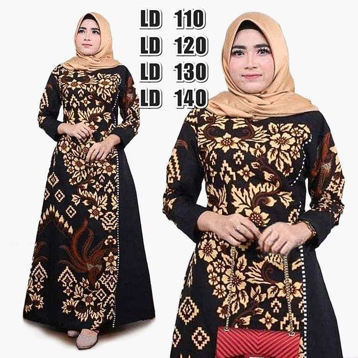 Gamis Batik Modern Kombinasi Jumbo Ld 110 120 130 140 Model Terbaru