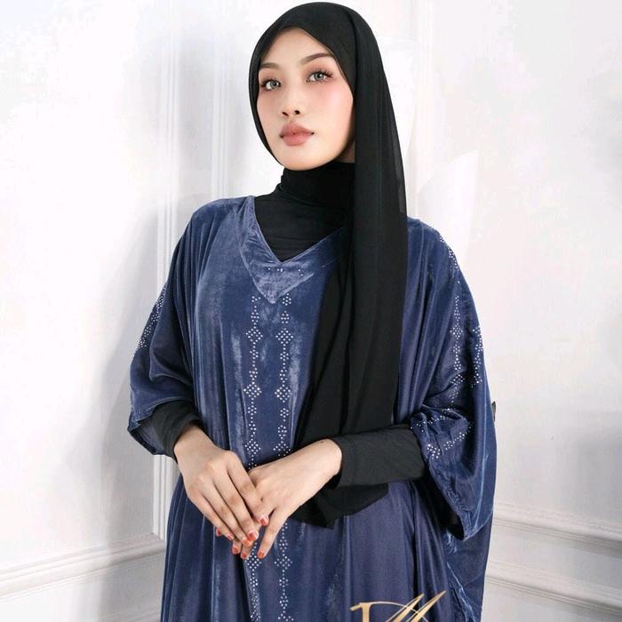 Abaya Bludru bahan bludru swarosky mewah Dress wanita muslimah Gamis baju midi muslim gaun lebaran o