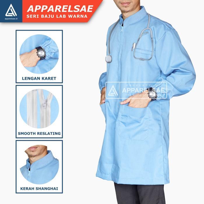 Jas Lab warna Jas Laboratorium Warna Biru Lengan Panjang Karet