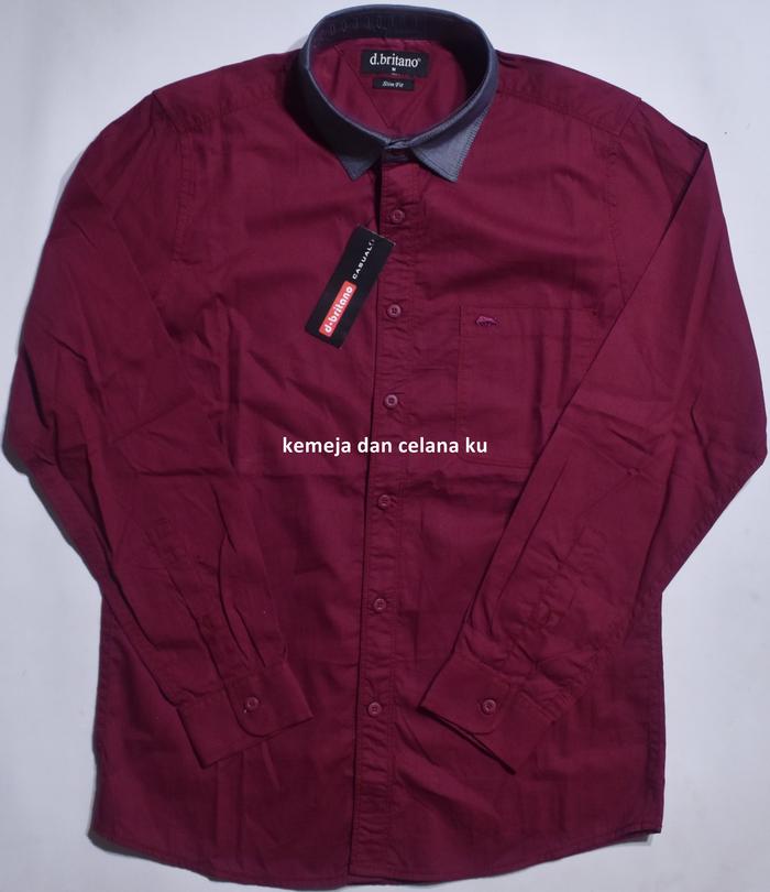 Kemeja Pria D.BRITANO Lengan Panjang Merah Marun Polos LEC 12 #Kemeja Murah Maroon
