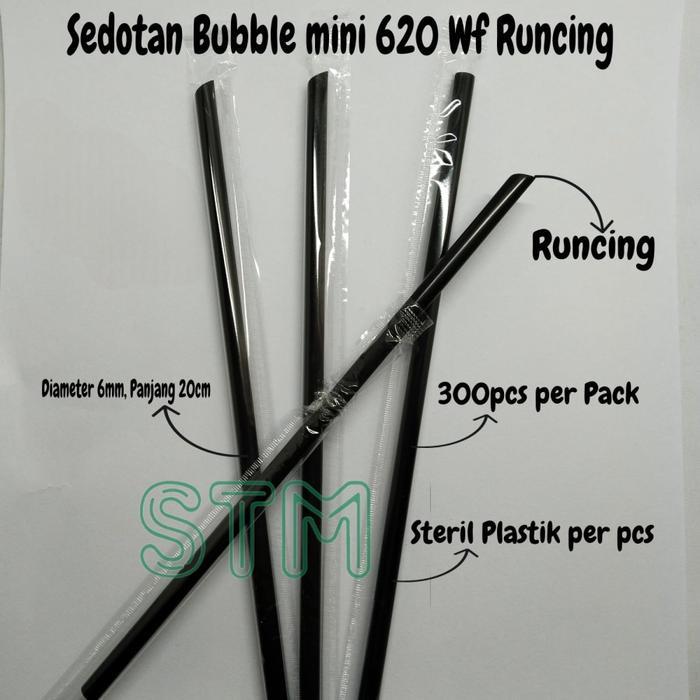 Sedotan Bubble mini Runcing 620 wf isi 300pcs/hygienic Straw Hitam STM
