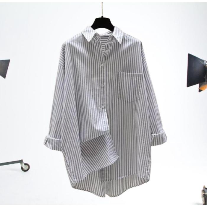 kemeja salur wanita//kemeja saku//baju atasan remaja dewasa//outfit kekinian//