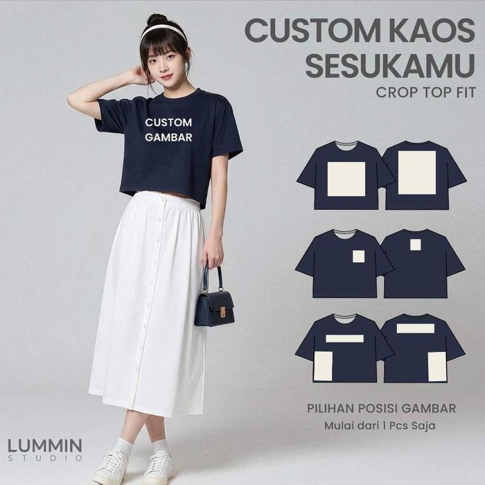 Kaos Crop Top Custom Sablon Satuan Desain Sendiri Baju Crop Top Wanita Custom Aesthetic Estetik Satu