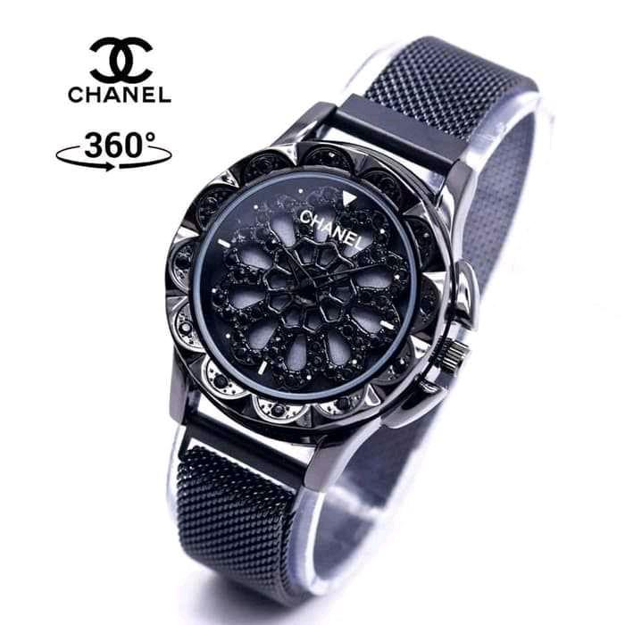 RT004 jam tangan wanita Chanel magnet putar/ jam tangan kuarsa tali rantai magnet stainless steel pr