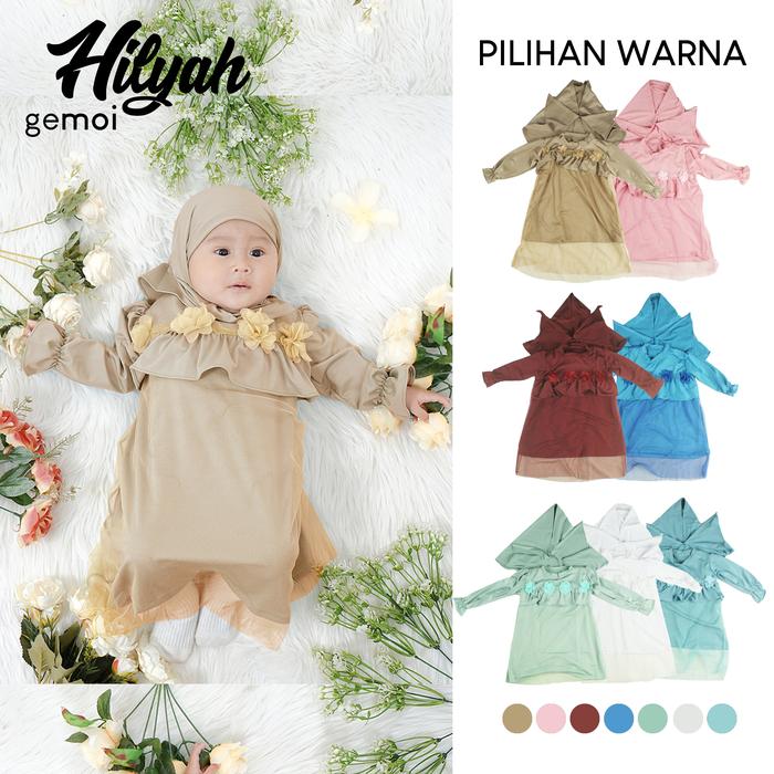 Gemoi - Hilyah Setelan Gamis anak 2024 Usia 0 - 24 Bulan kekinian newborn set hijab   Renda Baju Bay