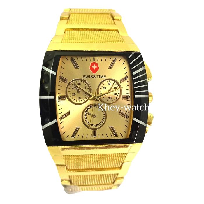 Jam tangan rantai stainless gold kotak keren elegan murah pria terbaru terlaris,Jam Pria Warna Emas