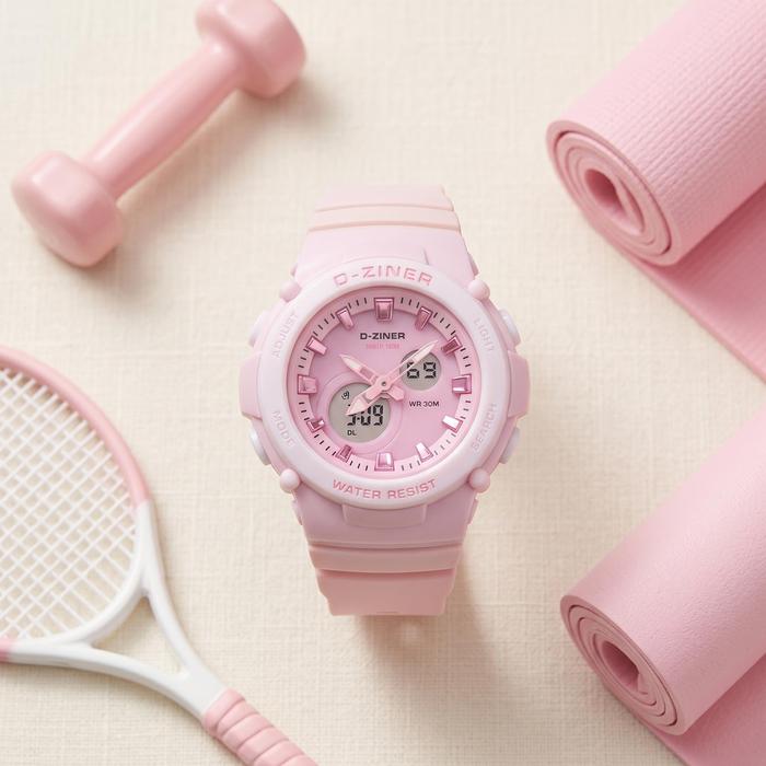 Dziner Jam Tangan Wanita DZ 8301 AD Rubber Double Time Water Resistant 3 ATM Garansi 12 Bulan Sporty