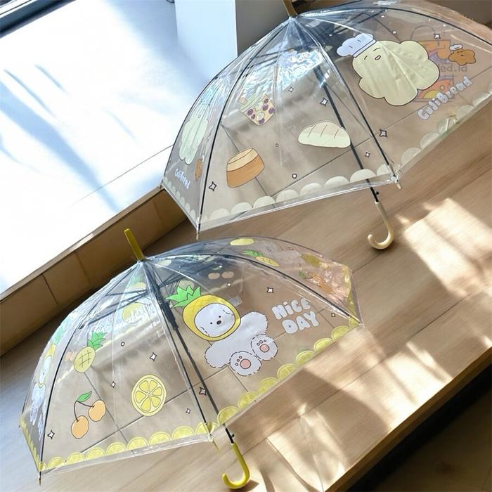 MINISO GUJI GUJI LONG HANDLE UMBRELLA PAYUNG TRANSPARAN AESTETHIC BREAD PASTRY