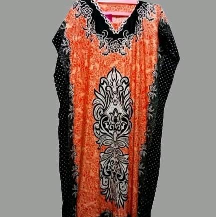 Baju daster kalong oren kembang hitam lp:150cm (jumbo) panjang 114 berat per pcs 350gram bahan rayon