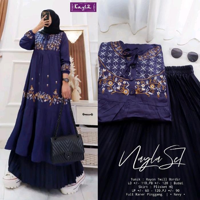 Naila set. Tunik set rok. Long tunik. Setelan muslim. Setelan rayon twill