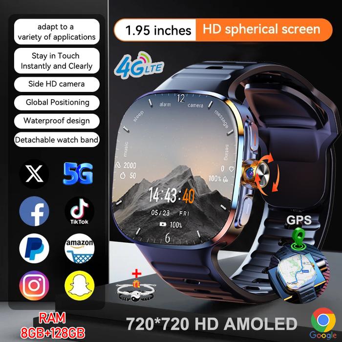 8GB+128GB RAM 5G/4G Android 9.0 Smart Watch 2.4 inch AMOLED 2100mah Battery 1000W Camera GPS WIFI Go