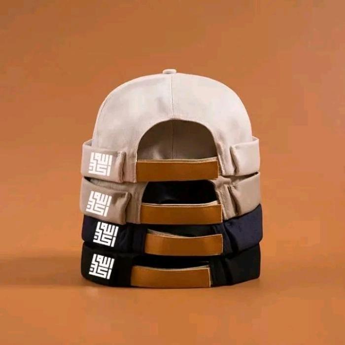 Best Seller- Topi Peci Pria Islami Songkok Bulat Miki Hat Dewasa Logo Kaligrafi, Muslim Kopiah Trend