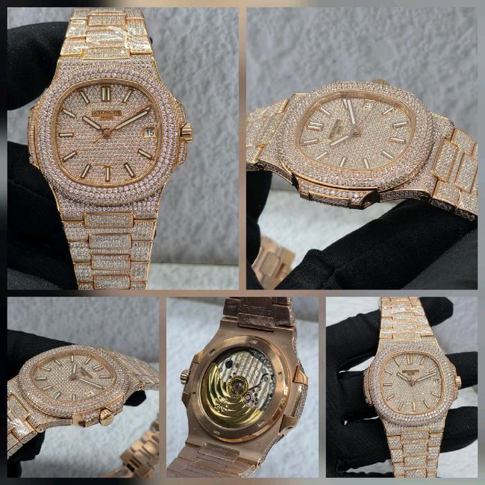Jam tangan ptk phillip nautillus 5711 full daimond swiss N1 Rosegold 40mm