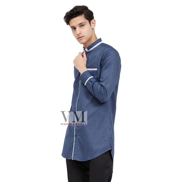 SR802 VM Baju Koko Muslim Gamis Koko Panjang Biru DISKON