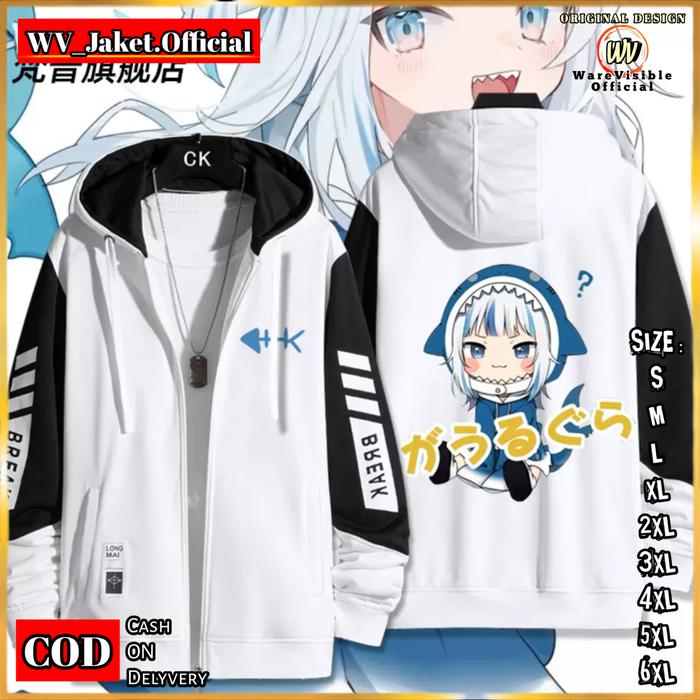 WareVisible Jacket Hoodie ZIPPER GAWR GURA Oversize Korean Style Unisex Premium Jaket FLEECE Lembut 