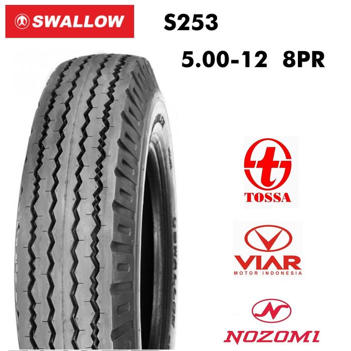 Ban Luar / Dalam SWALLOW 500-12 8PR/TT S253 500 Ring 12 R12 untuk Mobil Roda tiga Viar Karya Bit Tos