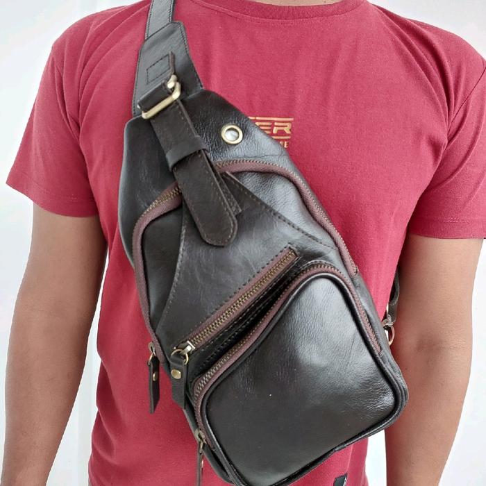 Tas selempang cowok kulit asli  by proda project tas pancing waistbag