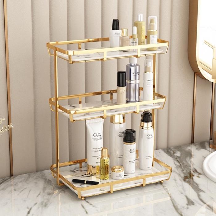 Marble Gold Rack Ellanor / Rak Kosmetik Mewah Emas Marmer / Aksesoris