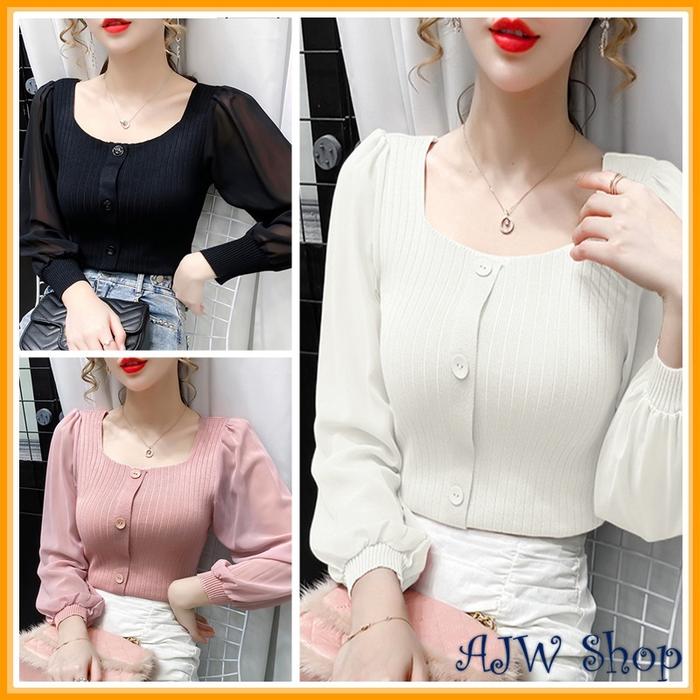 NEW Atasan Blouse Rajut Wanita Kekinian XBH | Blouse Lengan Panjang Wanita Korean Style | Blouse Ata