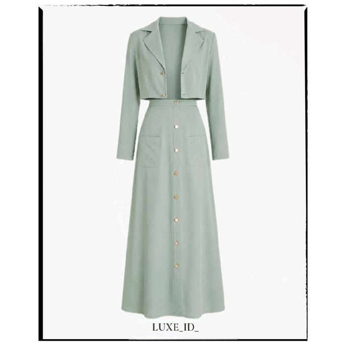 LUXE_ID_ Blossom Set Matcha | One Set Wanita | Crop Blazer | One Set Formal | Setelan Basic | One Se