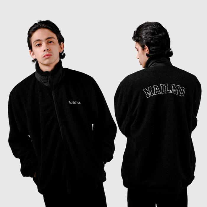 Mailmo Zipper Sherpa Font Black Jaket Unisex