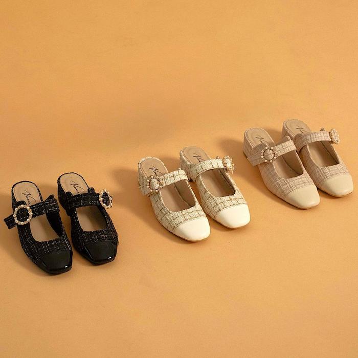 Vienca GREECE sepatu wanita tweed / pump shoes / 3 cm / hak tahu / heels / mules / slip on