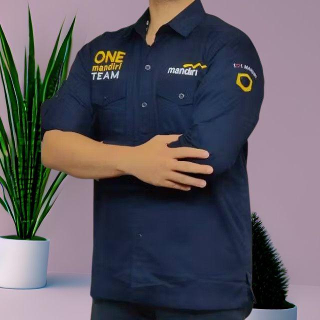 Promo Kemeja Seragam PDL Bank Mandiri Biru Navy Panjang | Baju One Mandiri Team Bordir
