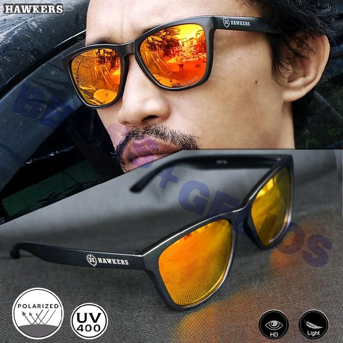 KACAMATA HITAM PRIA HAWKERS RED FIRE LENS UNISEX BLACK MATTE FRAME POLARIZED ORIGINAL EYEWEAR UNISEX