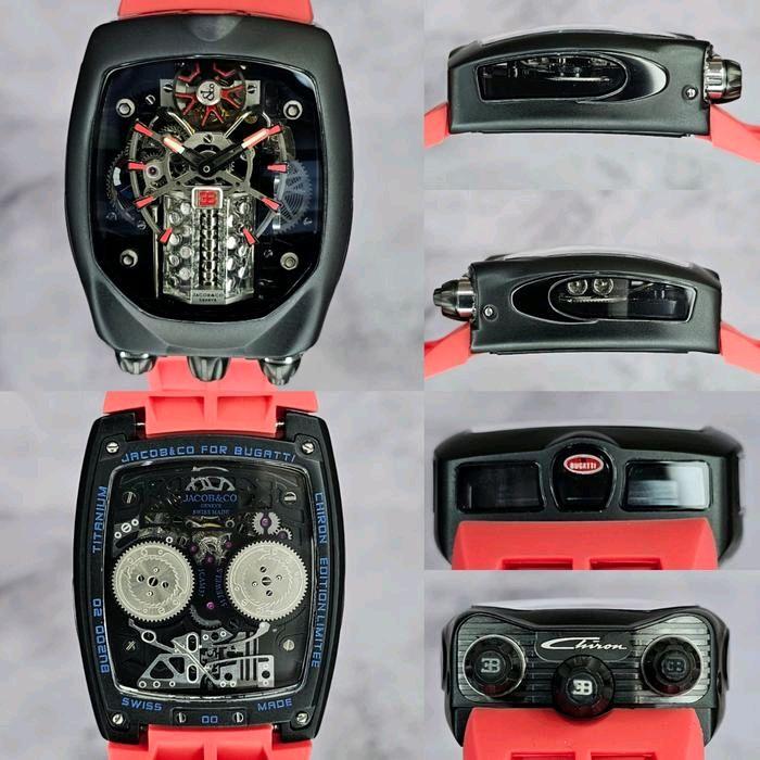 JAM TANGAN JACOB & CO BUGATTI CHIRON SHAPIRE SWISS AUTOMATIC RED