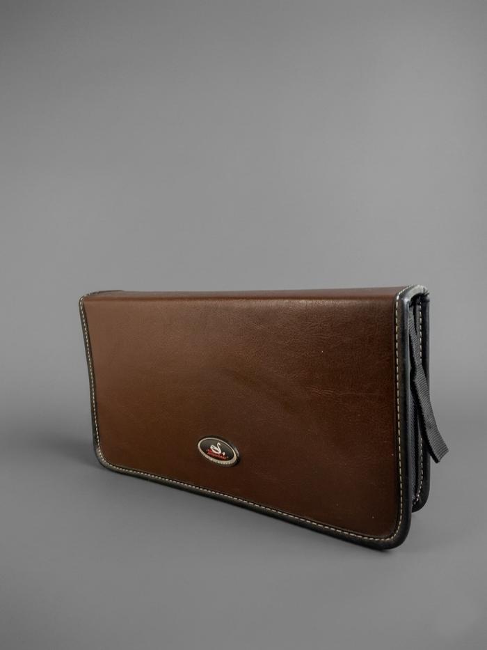 Dompet Album Kaset CD DVD VCD Tempat Penyimpanan Disc Model Resleting Kulit Coklat Portable