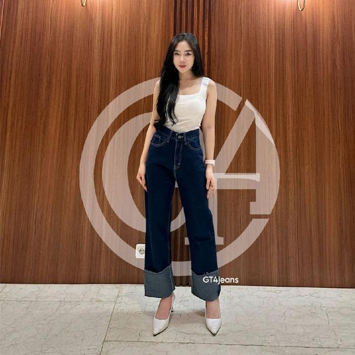 GT4jeans - Celana Jeans Panjang Higwaist Wanita Premium Bawahan Lipat Style Kulot Cewek Denim High B