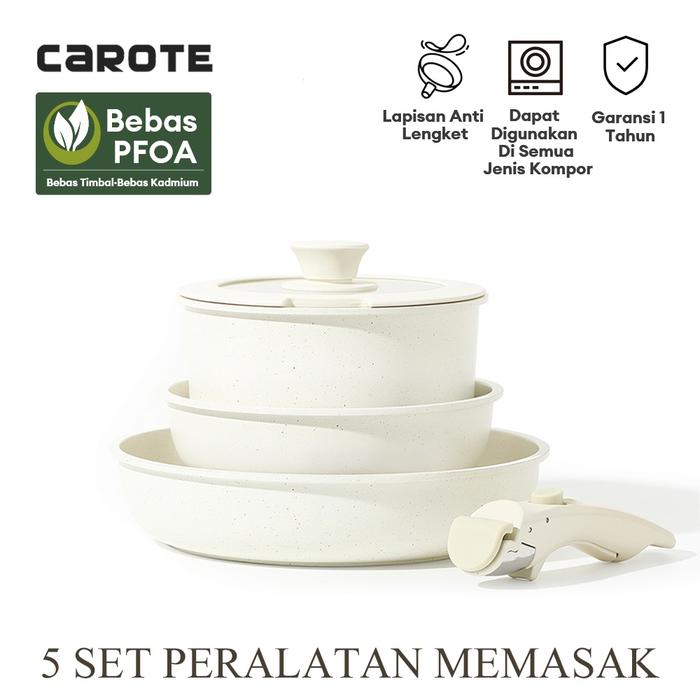 DISKON CAROTE  Granit Putih Antilengket Peralatan Masak Karoten Dengan Pegangan Yang Dapat Dilepas U