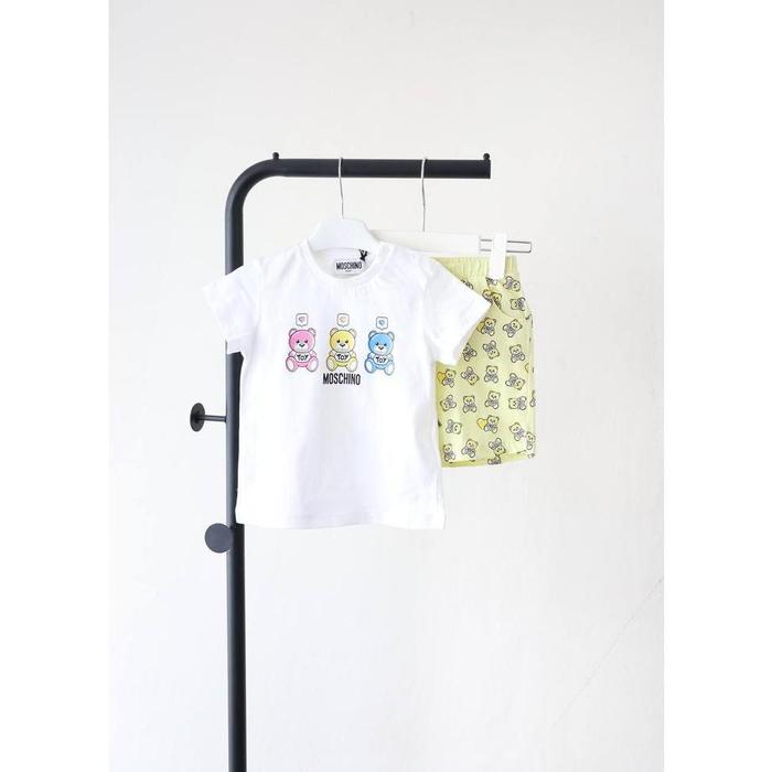 Moschino Baby Bear Unisex Tricolor White Tshirt & Yellow Short Set