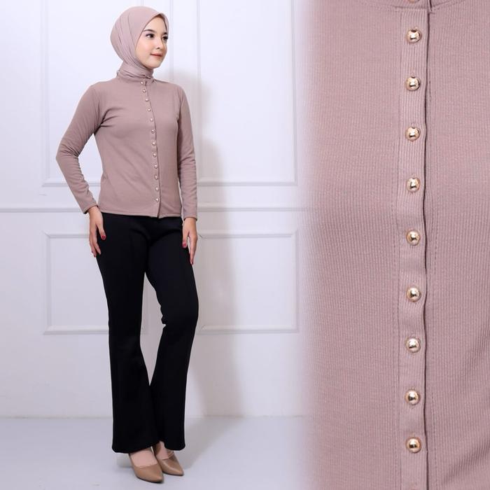 KAIA TOP | Atasan Knit Wanita Lengan Panjang Basic Korean Top Summer Baju Knit Kancing Rib Wanita Lo