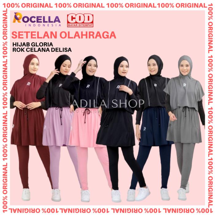 ready stock Setelan Olahraga Hijab Gloria dan Rok Celana Delisa Rocella Rok Celana Olahraga Pakaian