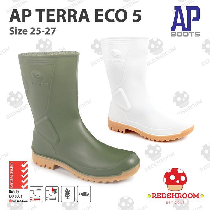 Ada Sepatu Boot Pendek TERRA ECO 5 AP BOOTS Hijau Putih Karet Nyaman Lokal Anti Slip Air Perkebunan