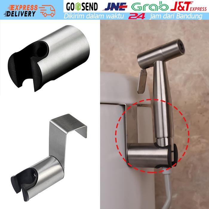 Gantungan Shower Stainless / Dudukan Shower Mandi Cebok Hitam / Holder Bracket  Hook Shower Kloset C