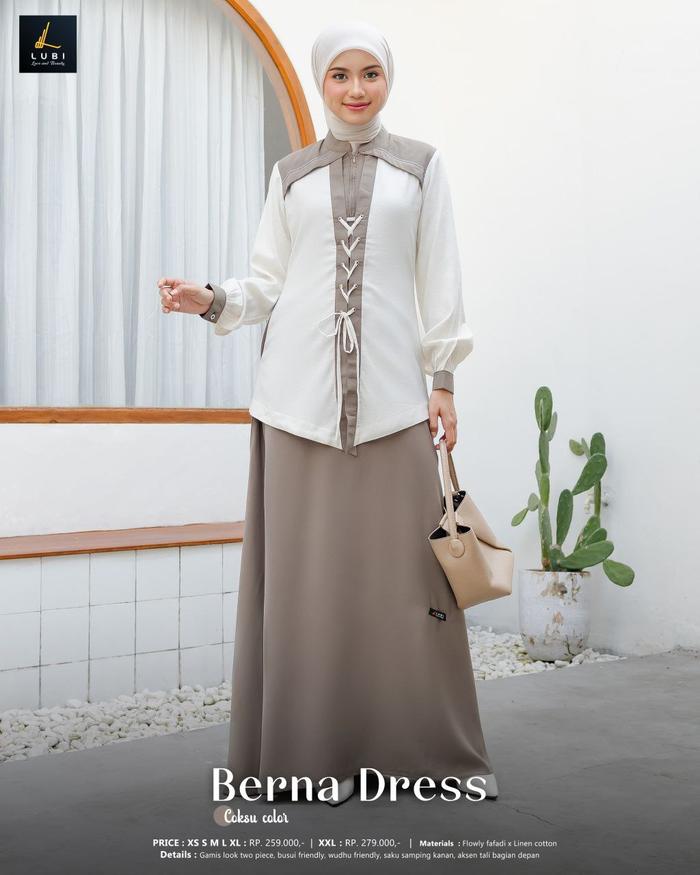 LUBI BERNA DRESS REMAJA WANITA KEKINIAN SIMPLE MODERN GAMIS MUSLIMAH
