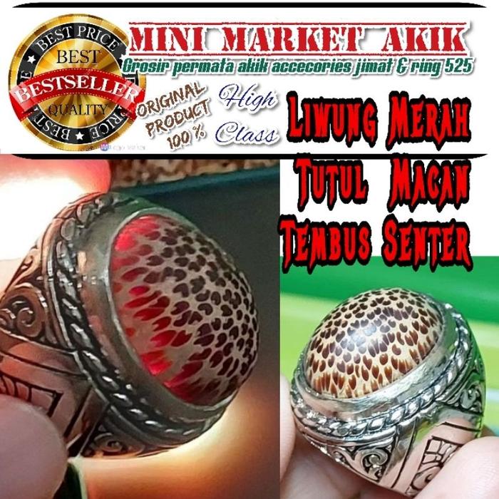 cincin batu akik kayu liwung putih kuning merah tembus senter