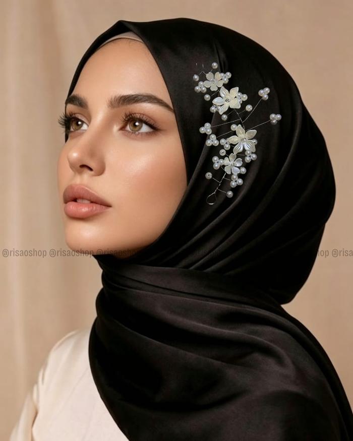 RISAOSHOP - Mahkota Headpiece Hijab Mutiara Premium / Hiasan Rambut Pesta Jilbab Pengantin untuk wis