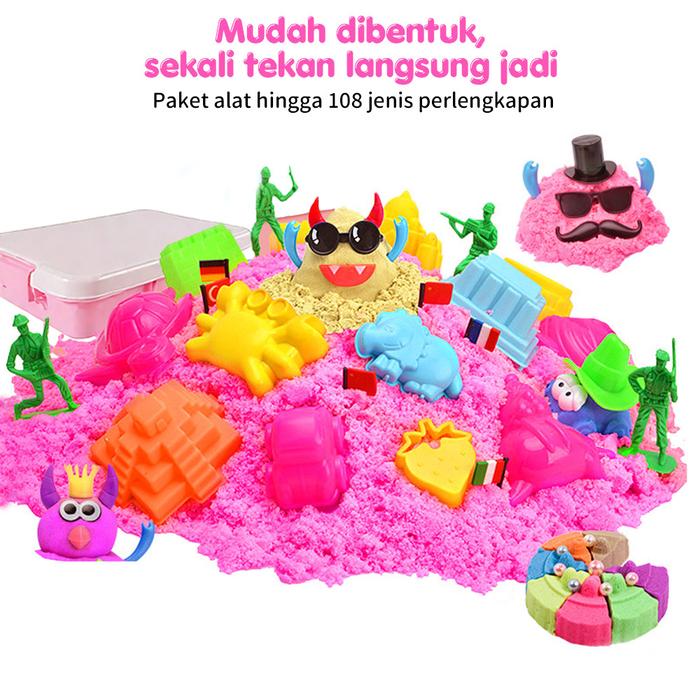 Mainan Anak Pasir Ajaib 2KG DIY Tanah Liat Plastisin Magic Sand Ada Cetakan Kolam Pasir Set Lengkap 
